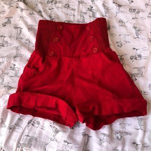High-Waist Red Button Shorts
